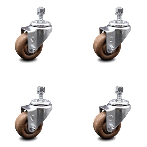 3 Inch High Temp Glass Filled Nylon Wheel Swivel 1/2 Inch Threaded Stem Caster Set
